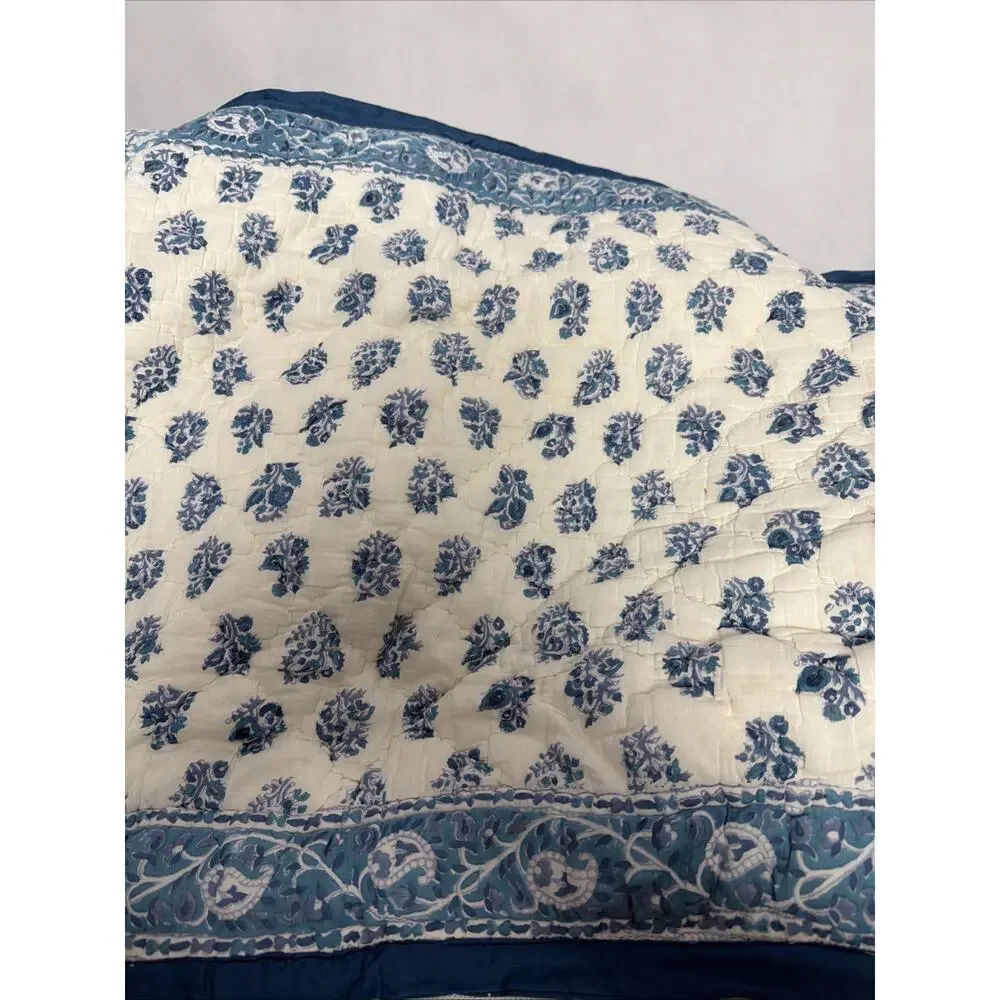 4 Vintage Pottery Barn Quilted Shams Blue White Floral Vine 2 Euro 2 Standard